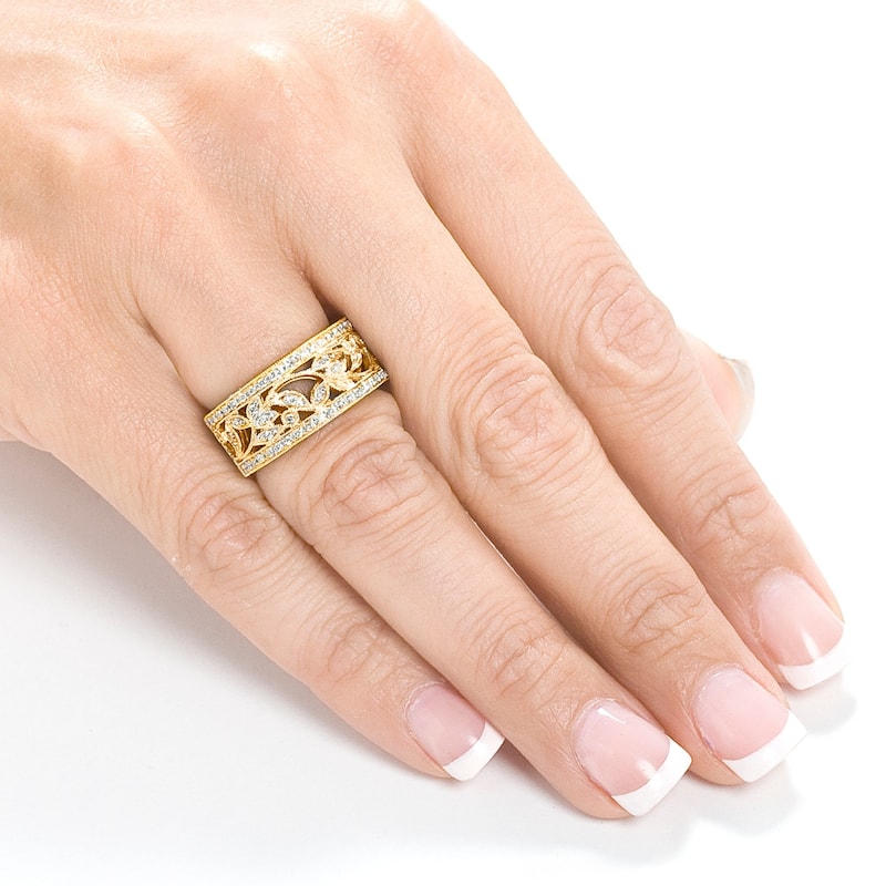 Annello by Kobelli 14k Yellow Gold 1/4ct TDW Diamond Floral Vintage Art Nouveau Anniversary Ring