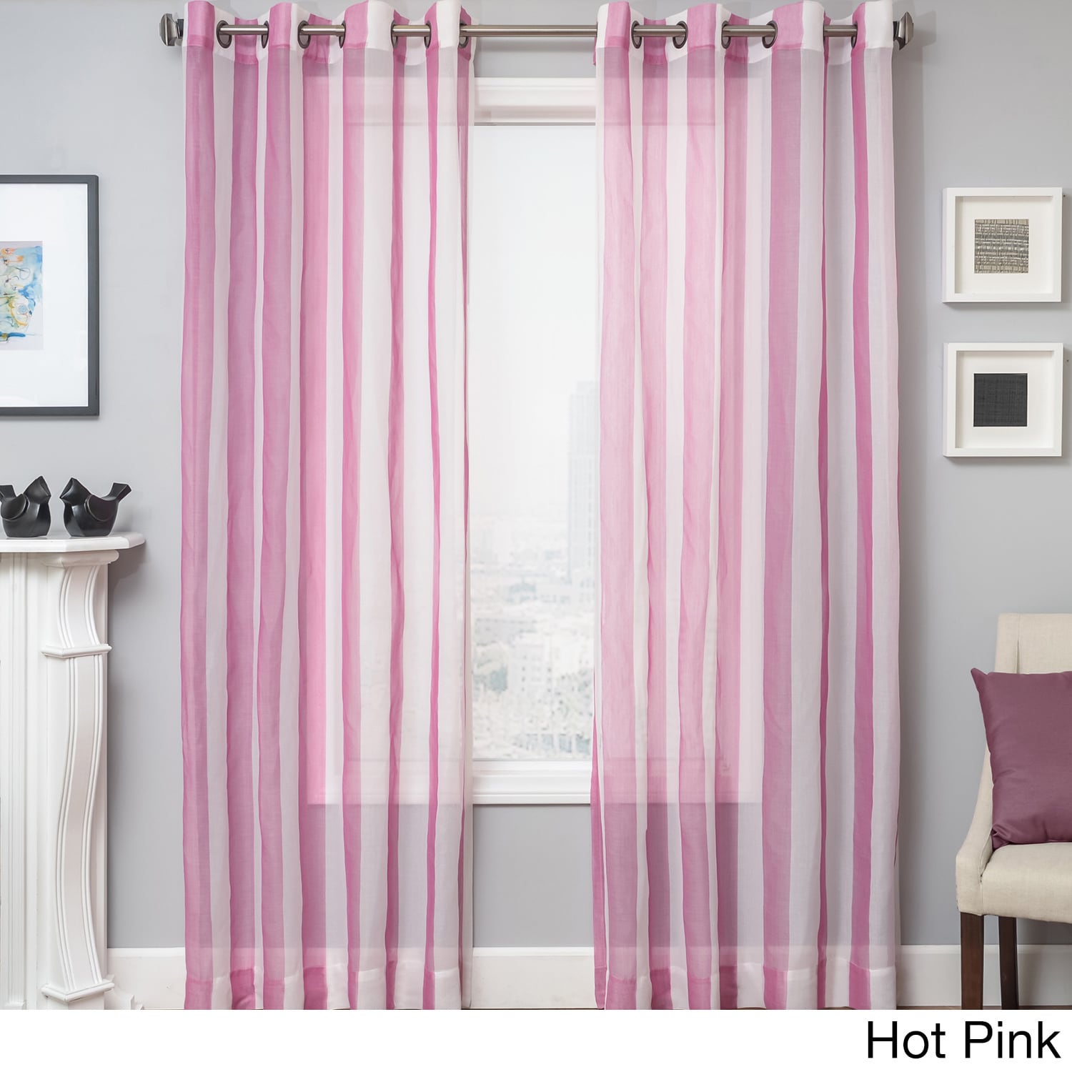 Milbrey Stripe Grommet Top Sheer Curtain Panel