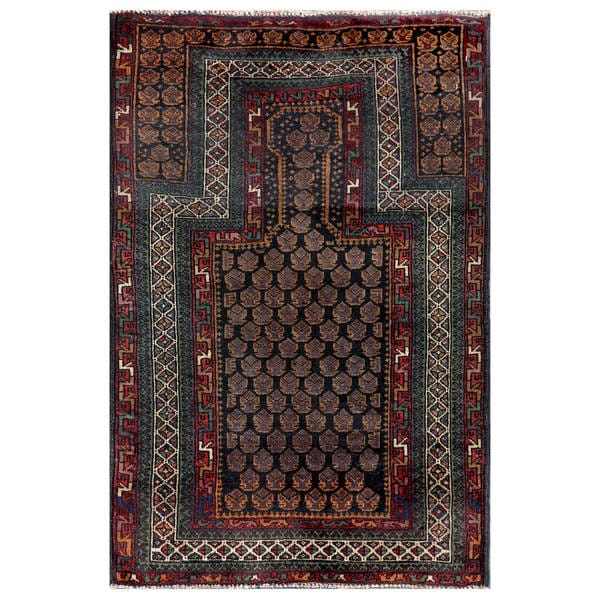 Handmade Herat Oriental Semi-antique Afghan Tribal Balouchi Wool Area Rug (Afghanistan) - 2'7 x 3'10