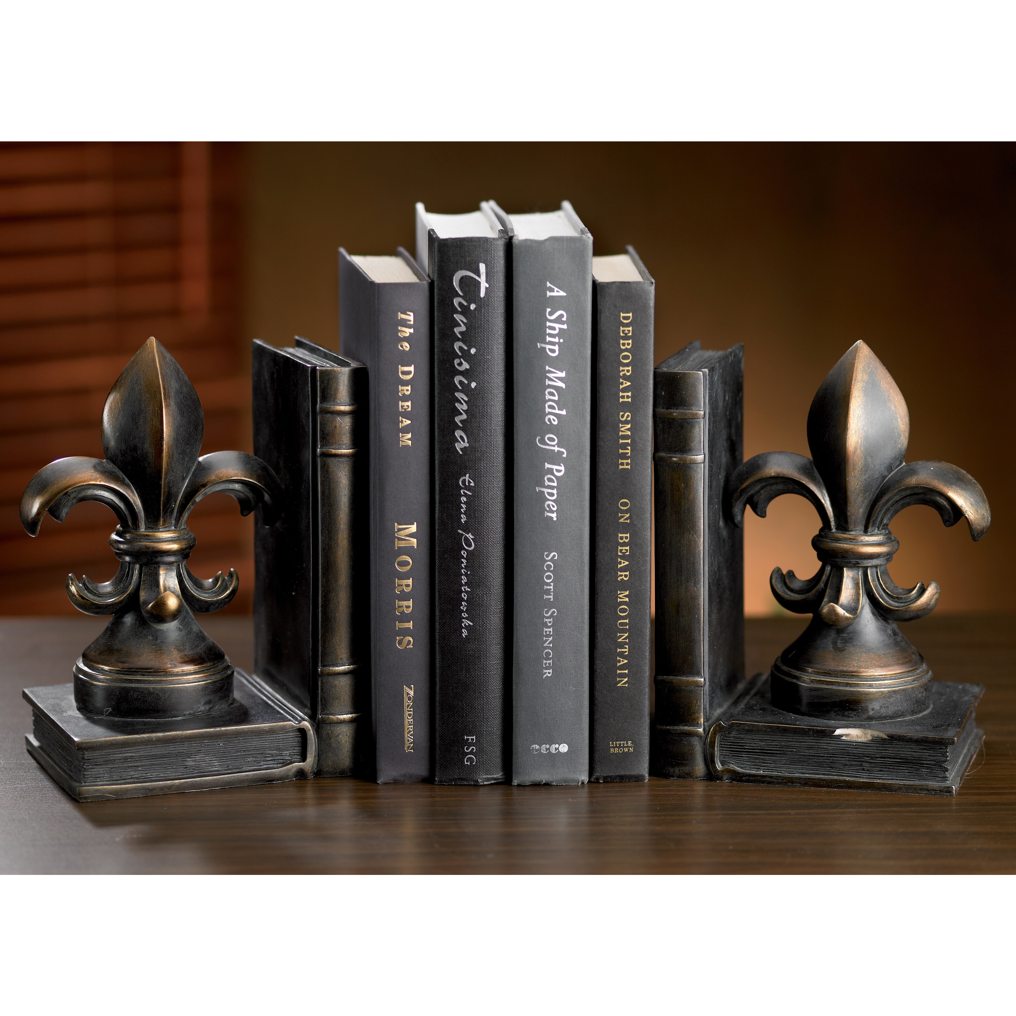 Aged Bronze Fleur De Lis Bookend Set