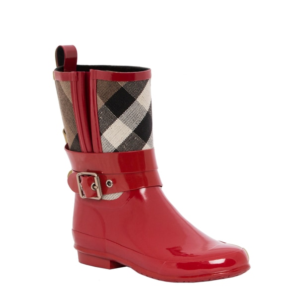 Shop Burberry 3898984 Check Detail Belted Rain Boots - Free Shipping ...