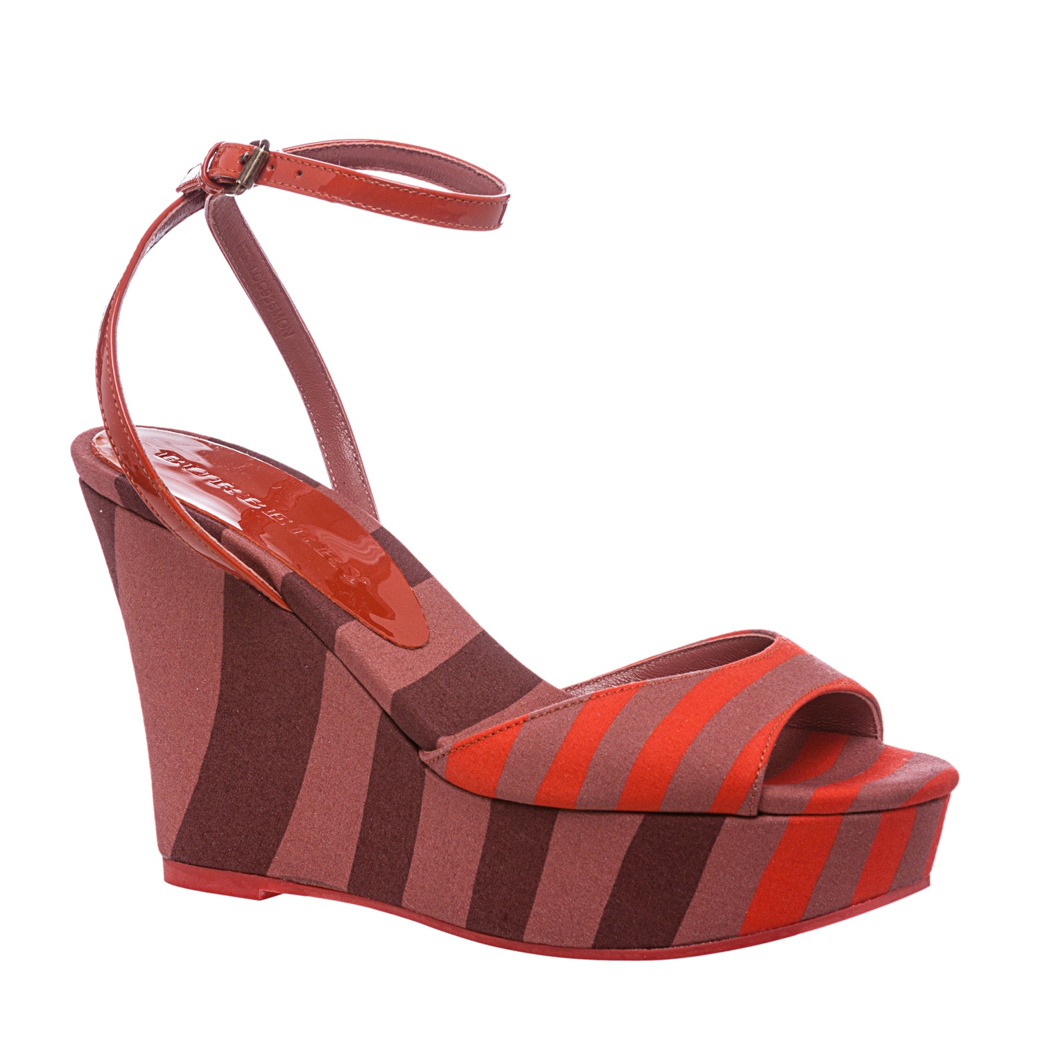 Burberry Womens Coral/ Purple Striped Canvas Platform Sandals