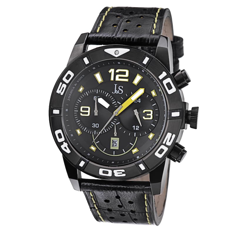 Joshua & Sons Men's Bold Chronograph Leather Strap Watch