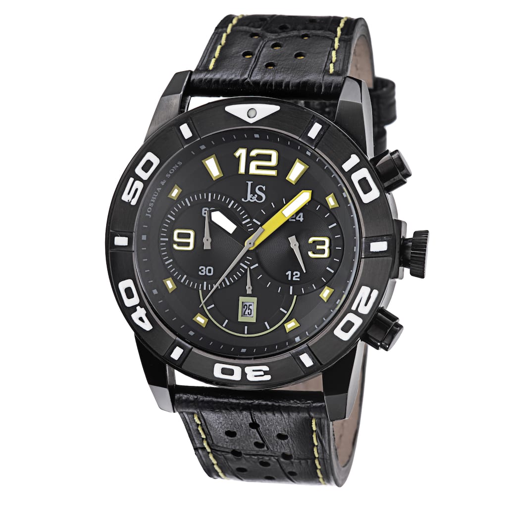 Joshua & Sons Men's Bold Chronograph Leather Strap Watch