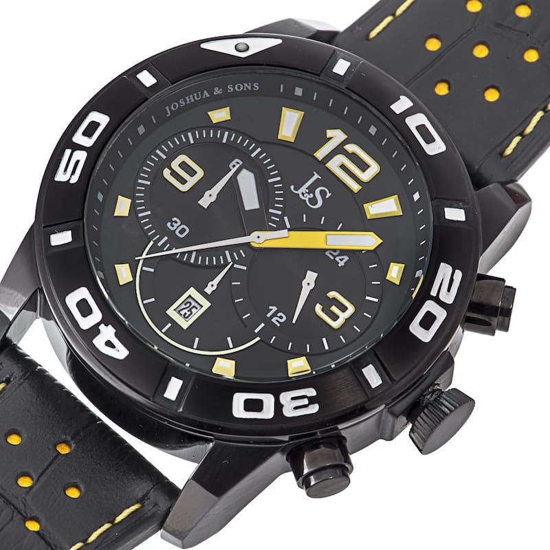 Joshua & Sons Men's Bold Chronograph Leather Strap Watch