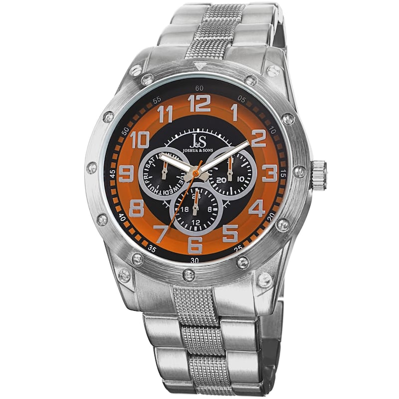 Joshua & Sons Men's Multifunction Sunray Dial Orange Bracelet Watch