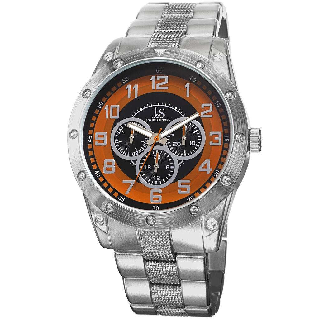 Joshua & Sons Men's Multifunction Sunray Dial Orange Bracelet Watch