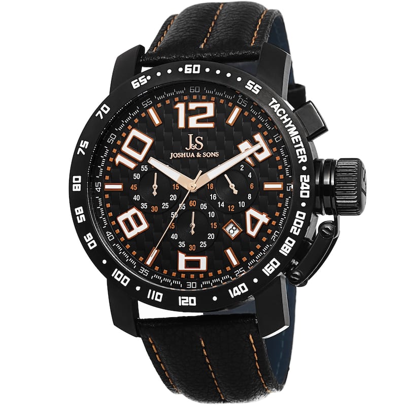 Joshua & Sons Men's Chronograph Tachymeter Leather Orange Strap Watch