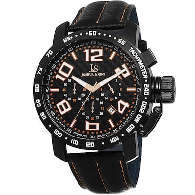 Joshua & Sons Men's Chronograph Tachymeter Leather Orange Strap Watch