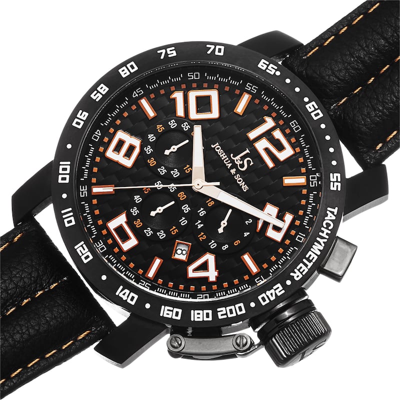 Joshua & Sons Men's Chronograph Tachymeter Leather Orange Strap Watch