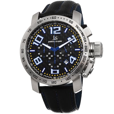 Joshua & Sons Men's Chronograph Tachymeter Leather Blue Strap Watch