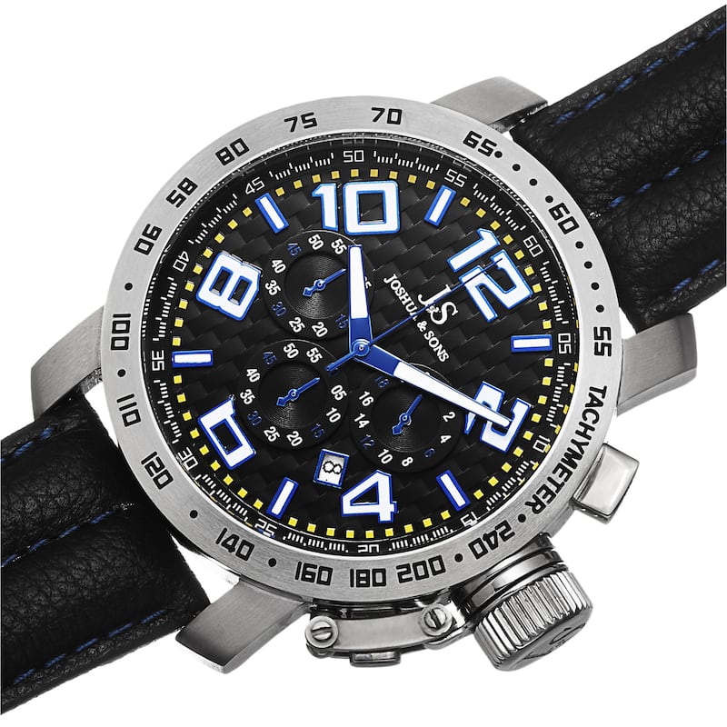 Joshua & Sons Men's Chronograph Tachymeter Leather Blue Strap Watch