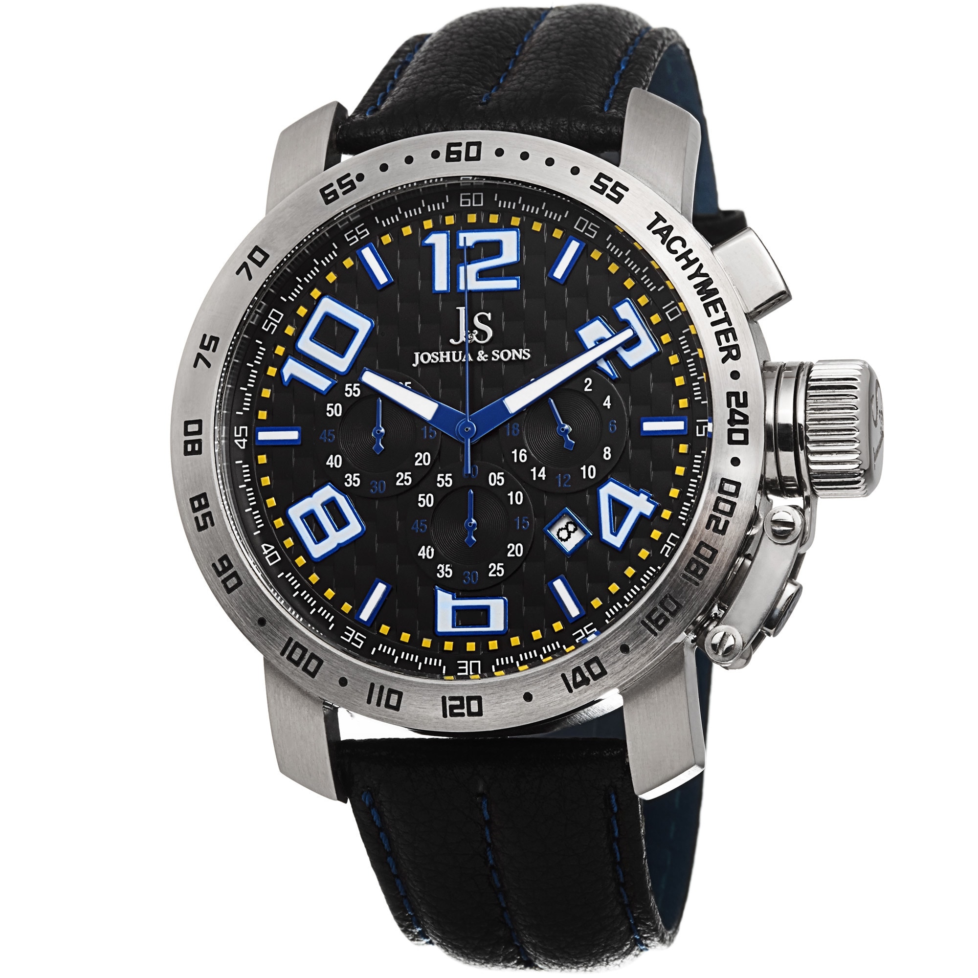 Joshua & Sons Men's Chronograph Tachymeter Leather Blue Strap Watch