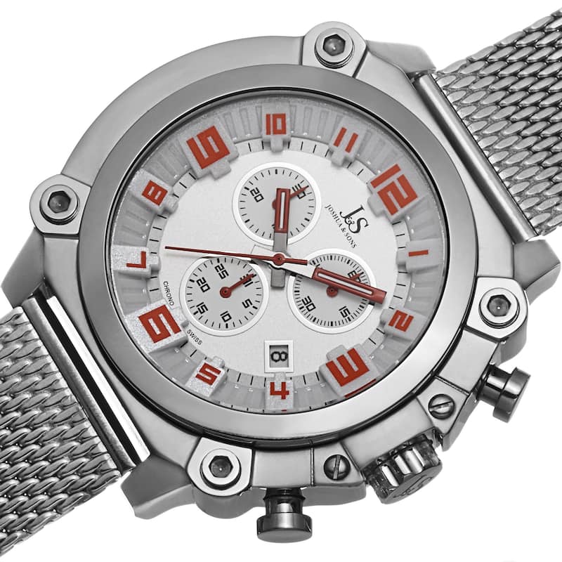 Joshua & Sons Men's Chronograph Stainless Steel Mesh Silver-Tone Bracelet Watch