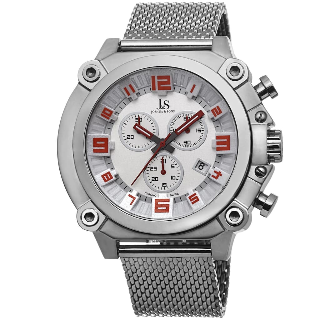 Joshua & Sons Men's Chronograph Stainless Steel Mesh Silver-Tone Bracelet Watch