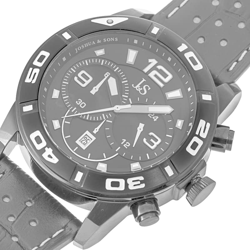 Joshua & Sons Men's Bold Chronograph Leather Black Strap Watch