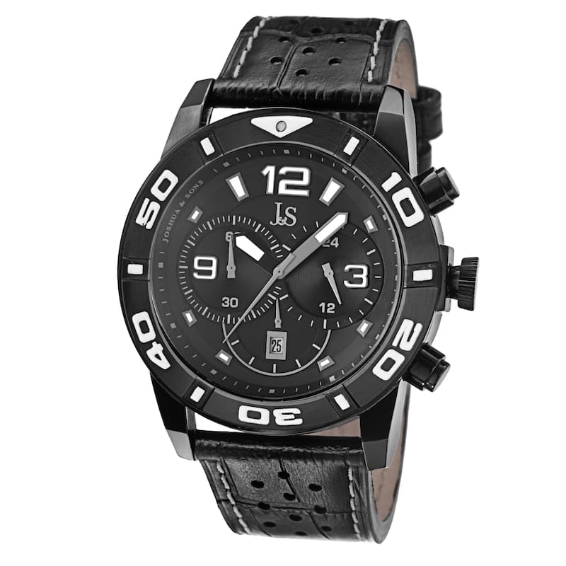 Joshua & Sons Men's Bold Chronograph Leather Black Strap Watch