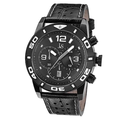 Joshua & Sons Men's Bold Chronograph Leather Black Strap Watch