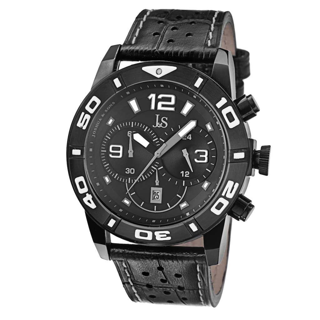 Joshua & Sons Men's Bold Chronograph Leather Black Strap Watch