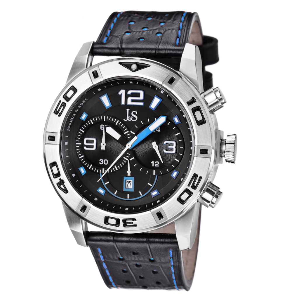 Joshua & Sons Men's Bold Chronograph Leather Blue Strap Watch