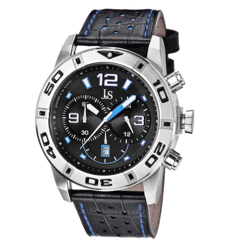Joshua & Sons Men's Bold Chronograph Leather Blue Strap Watch