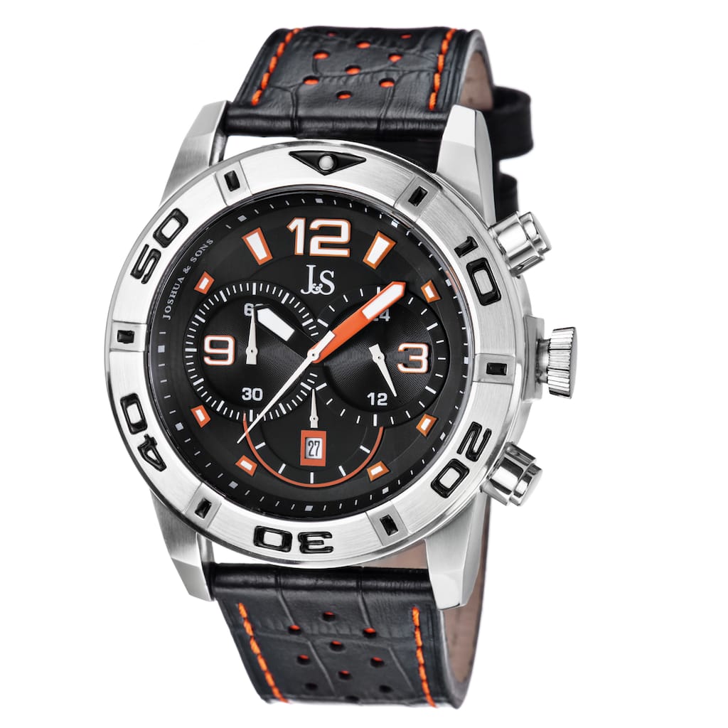 Joshua & Sons Men's Bold Chronograph Leather Orange Strap Watch