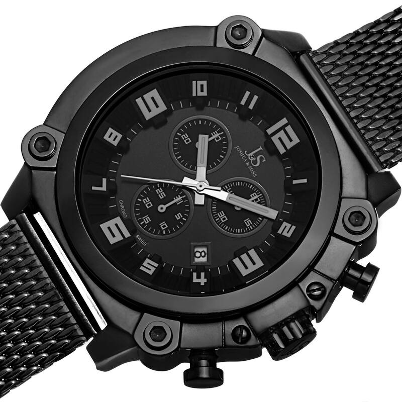 Joshua & Sons Men's Chronograph Stainless Steel Mesh Black Bracelet Watch