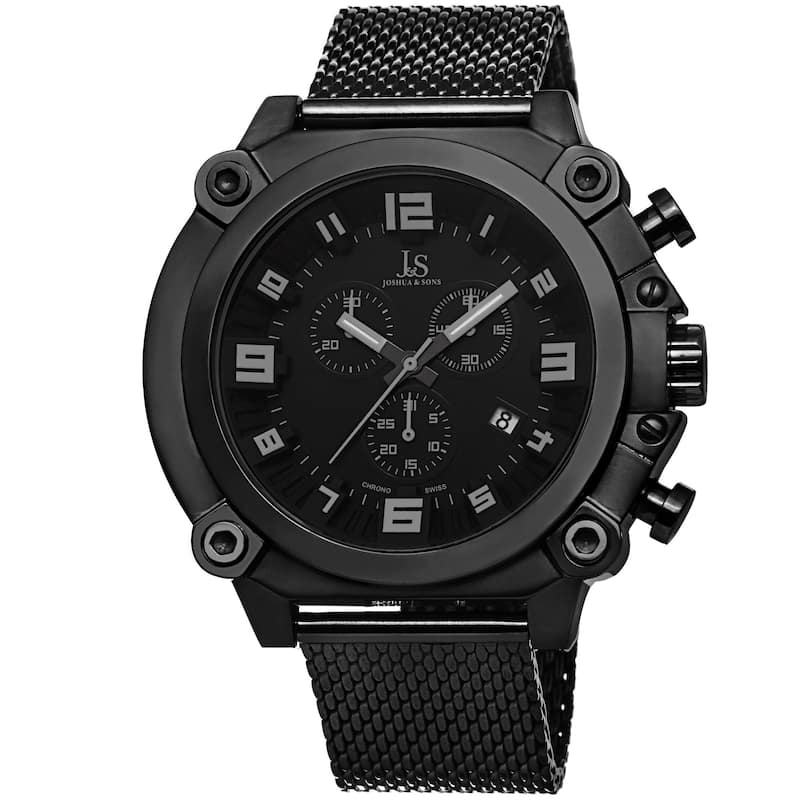 Joshua & Sons Men's Chronograph Stainless Steel Mesh Black Bracelet Watch
