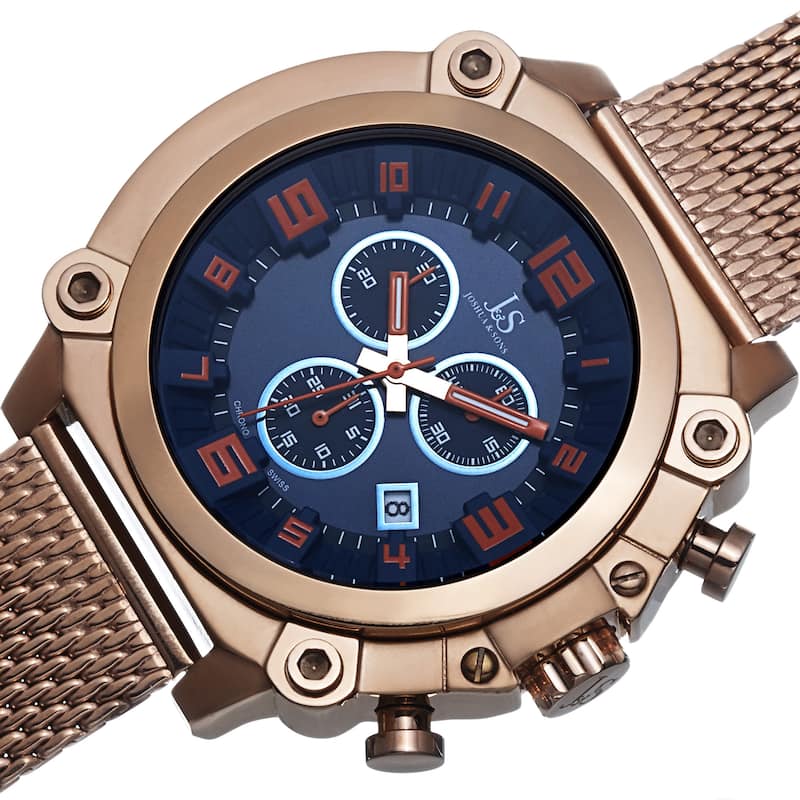 Joshua & Sons Men's Chronograph Stainless Steel Mesh Rose-Tone Bracelet Watch