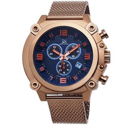 Joshua & Sons Men's Chronograph Stainless Steel Mesh Rose-Tone Bracelet Watch