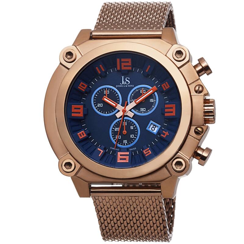 Joshua & Sons Men's Chronograph Stainless Steel Mesh Rose-Tone Bracelet Watch