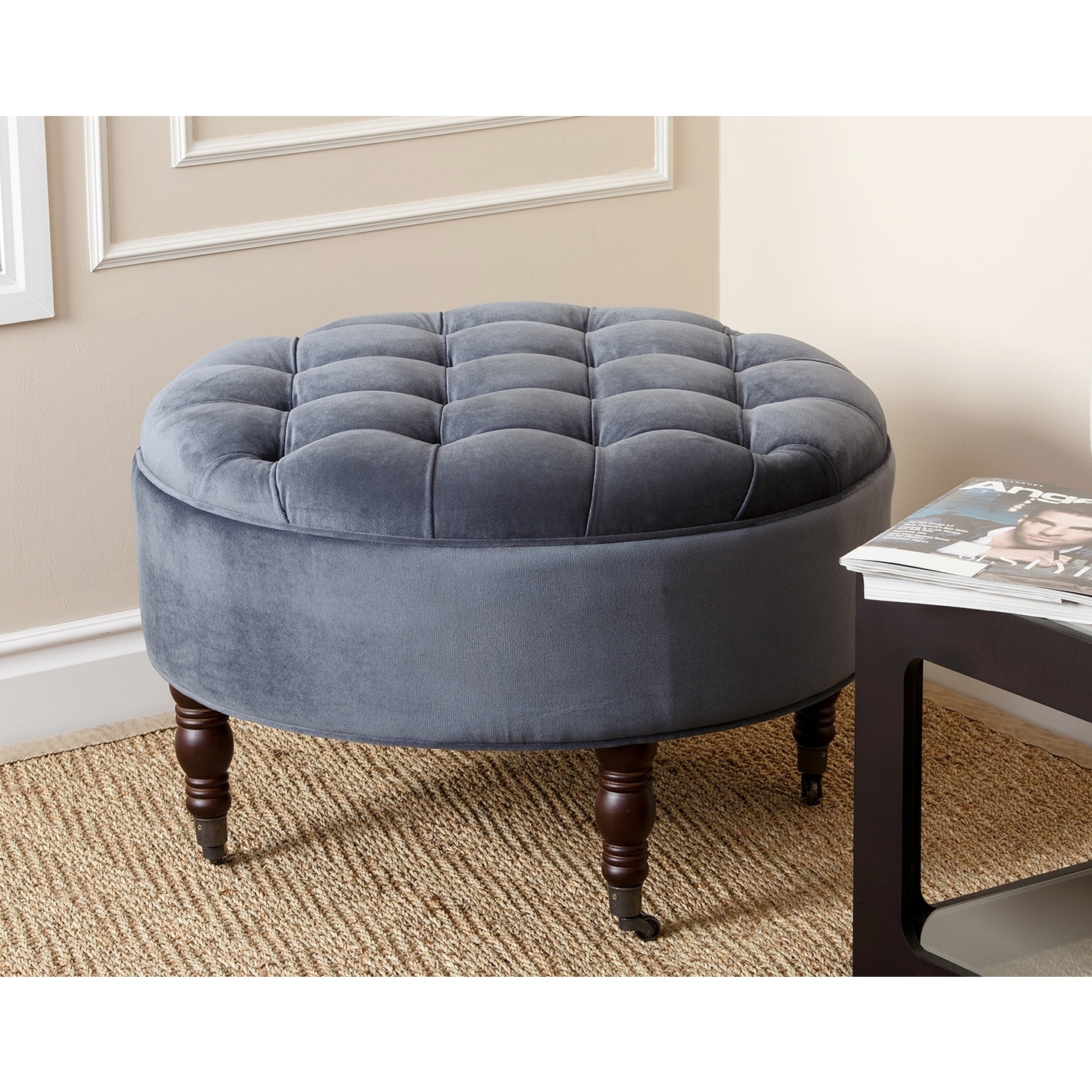 Monica Pedersen Presidio Round Blue Ottoman By Abbyson Living