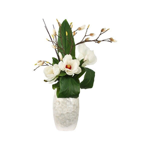 Elegance White Magnolia Silk Floral Arrangement And Ceramic Vase - Free ...