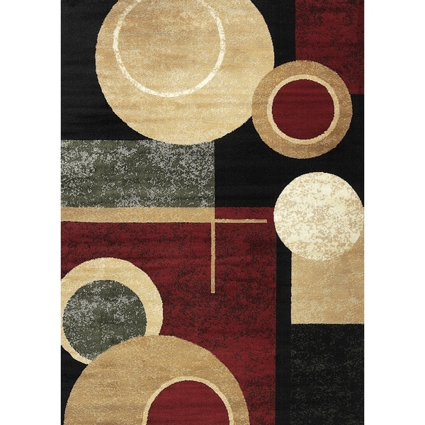 Geometric Circle Burgundy Area Rug (53 x 73)  