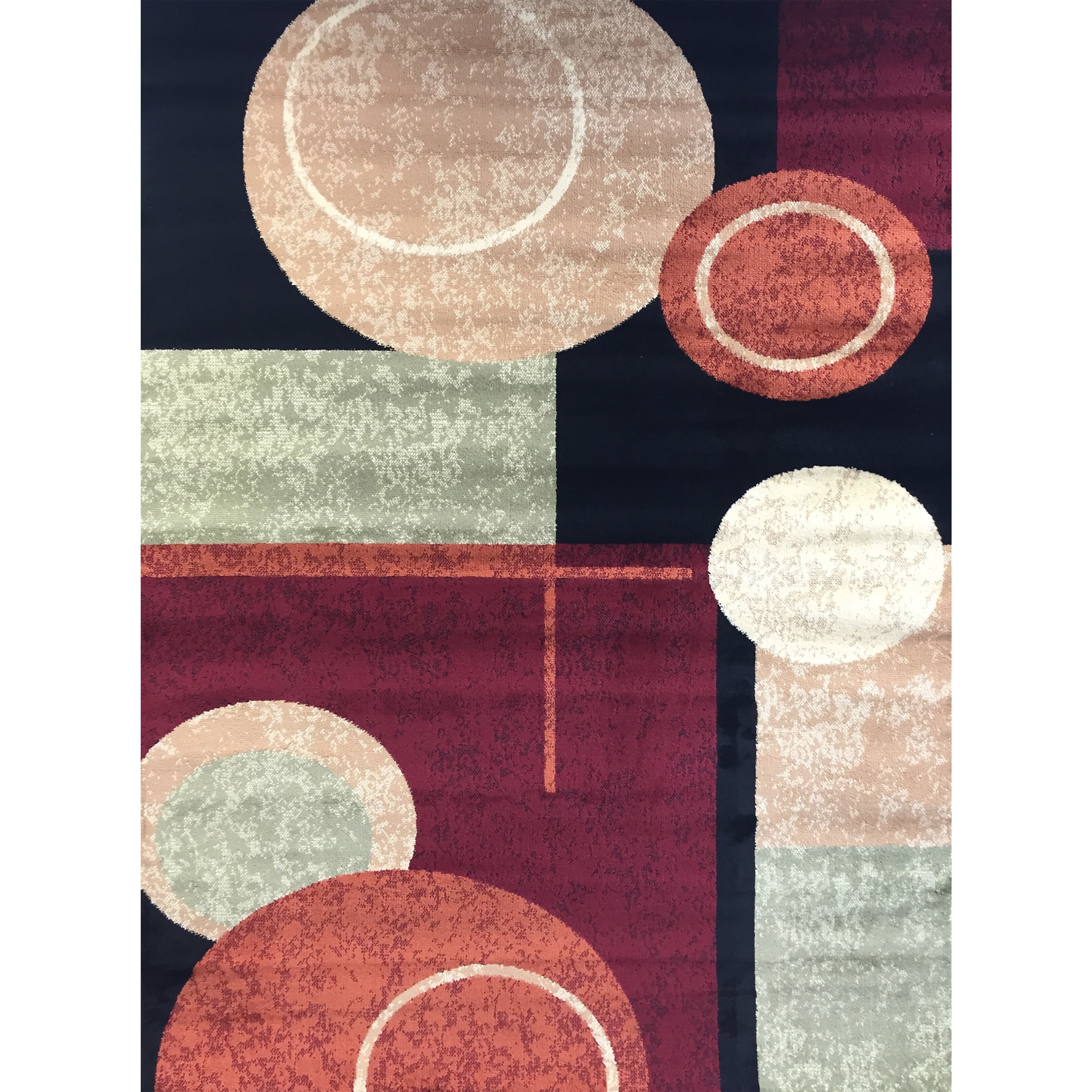 Geometric Circle Burgundy Area Rug (53 X 73)