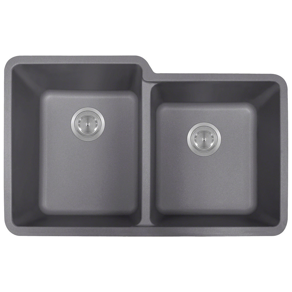 Polaris Sinks Silver Astragranite Double Offset Bowl Kitchen Sink