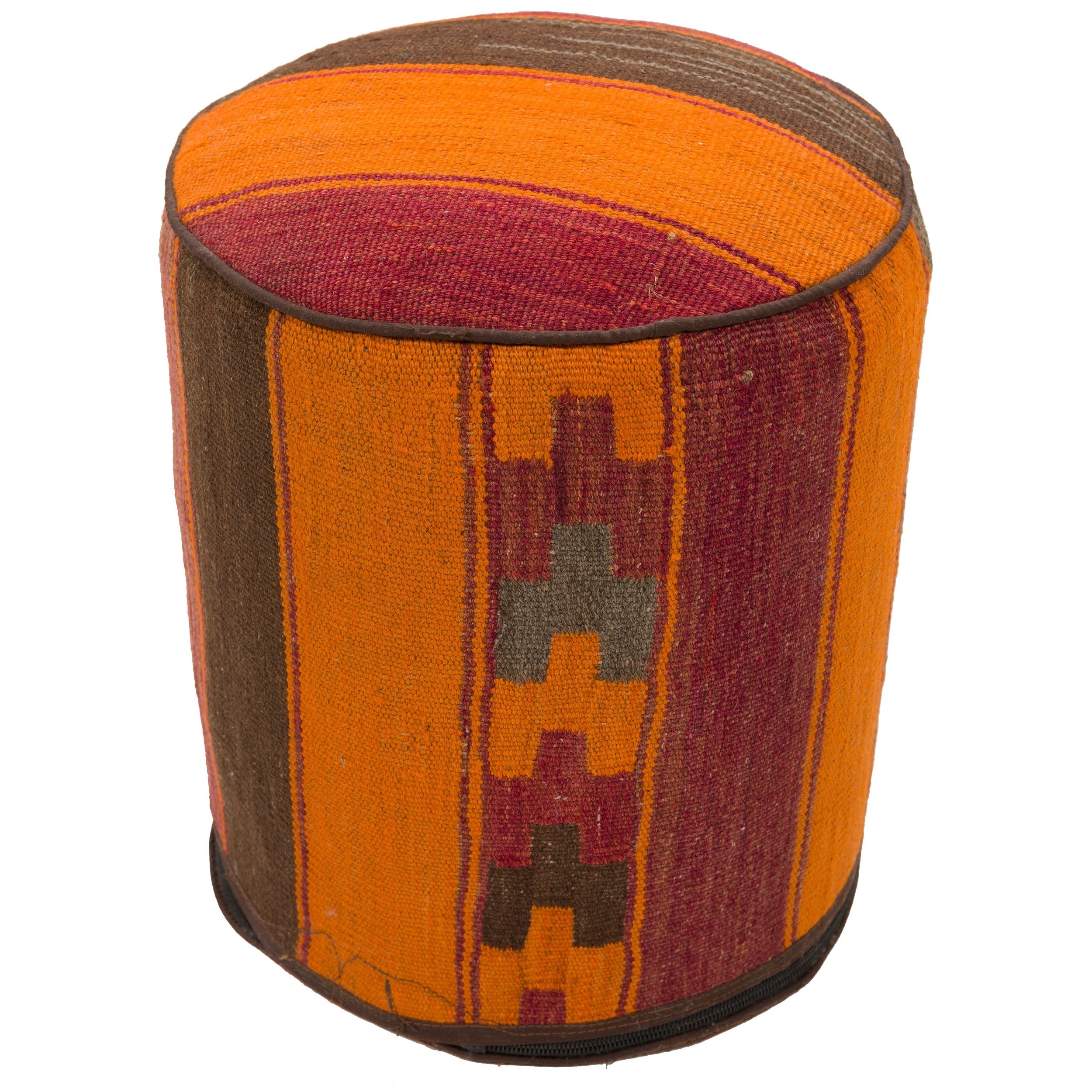 Striped Abstract Wool Upholstered Pouf Ottoman