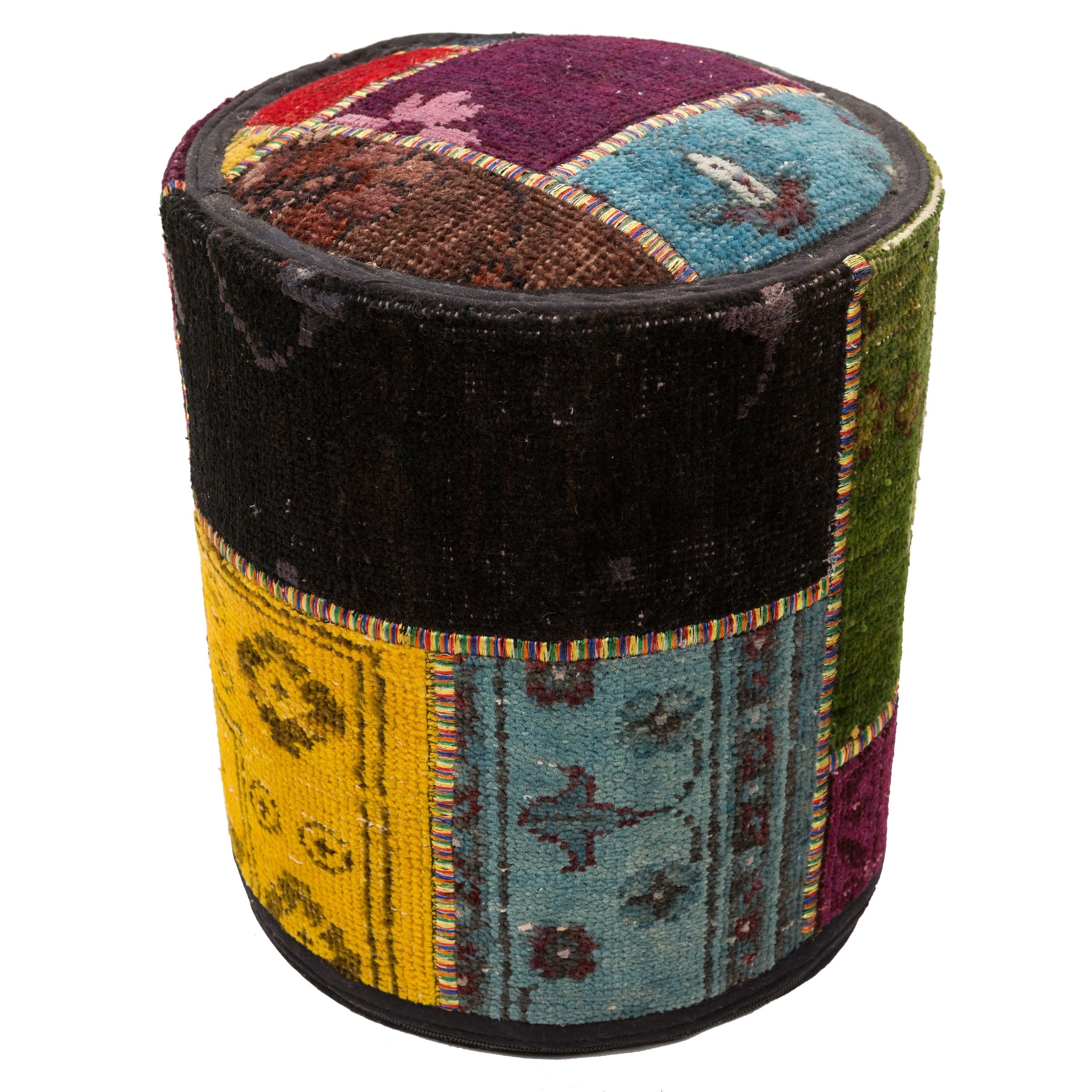 Patchwork Wool Upholstered Pouf Ottoman