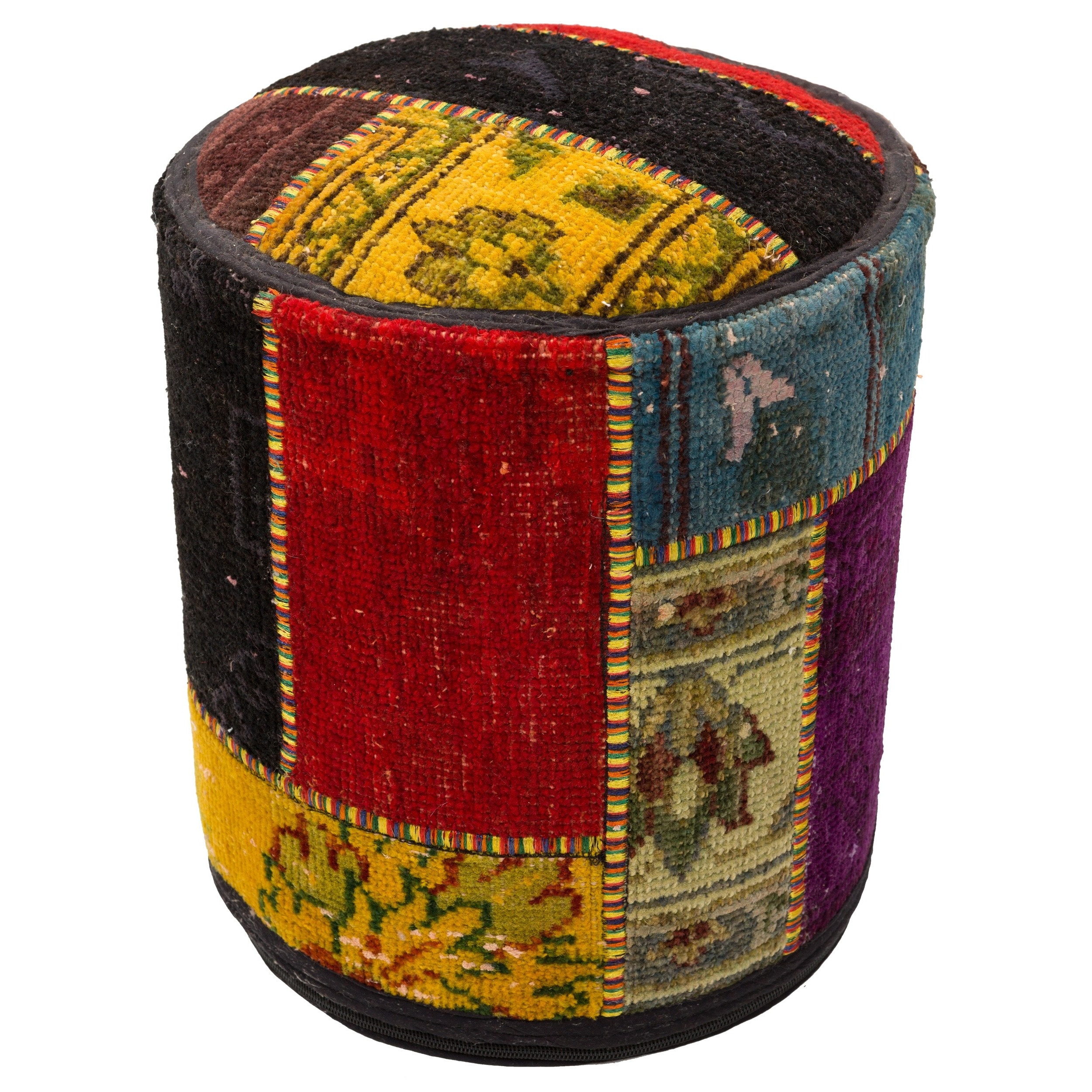 Patchwork Multicolor Wool Pouf Ottoman