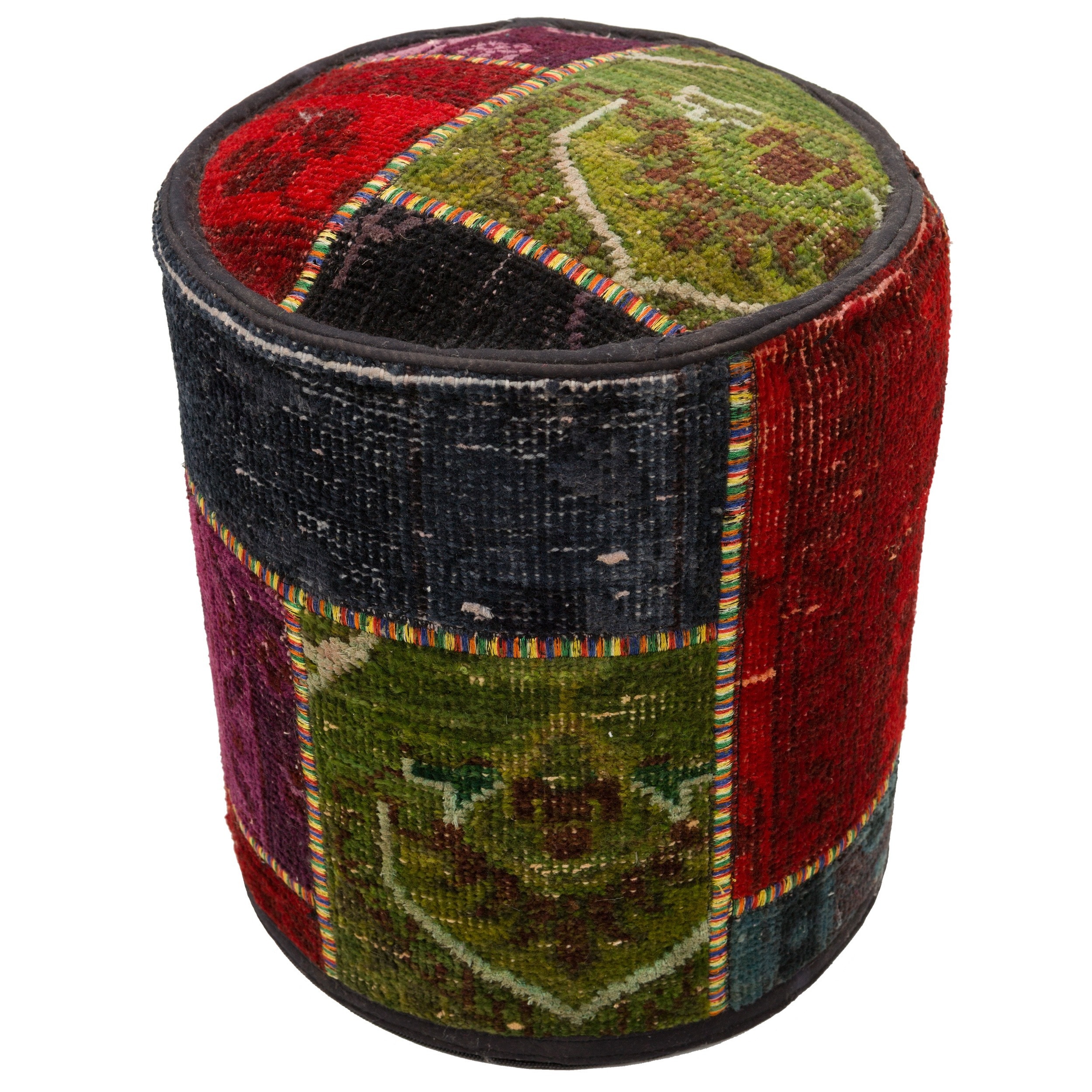 Red/ Green Patchwork Wool Upholstered Ottoman