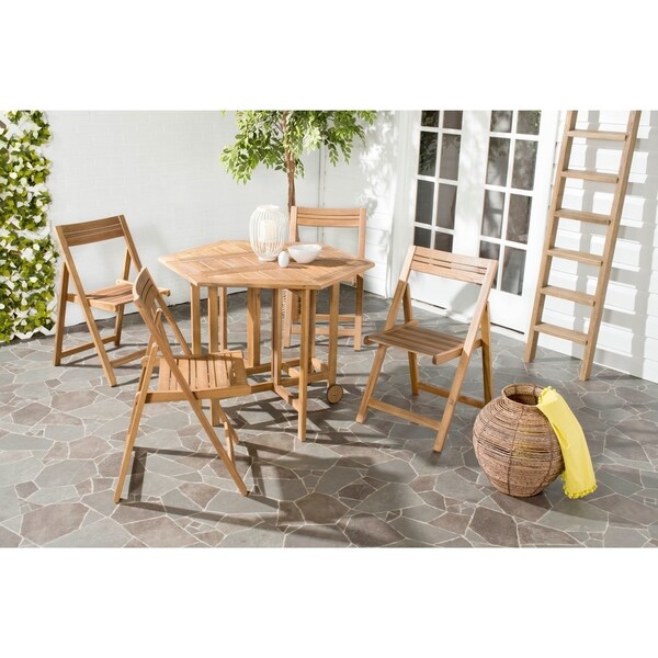 Safavieh Kerman Finish Brown Acacia Wood 5-piece Outdoor Dining Table Set