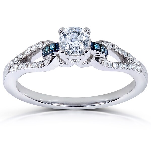 Annello 14k White Gold 1/2ct TDW Blue and White Diamond Engagement