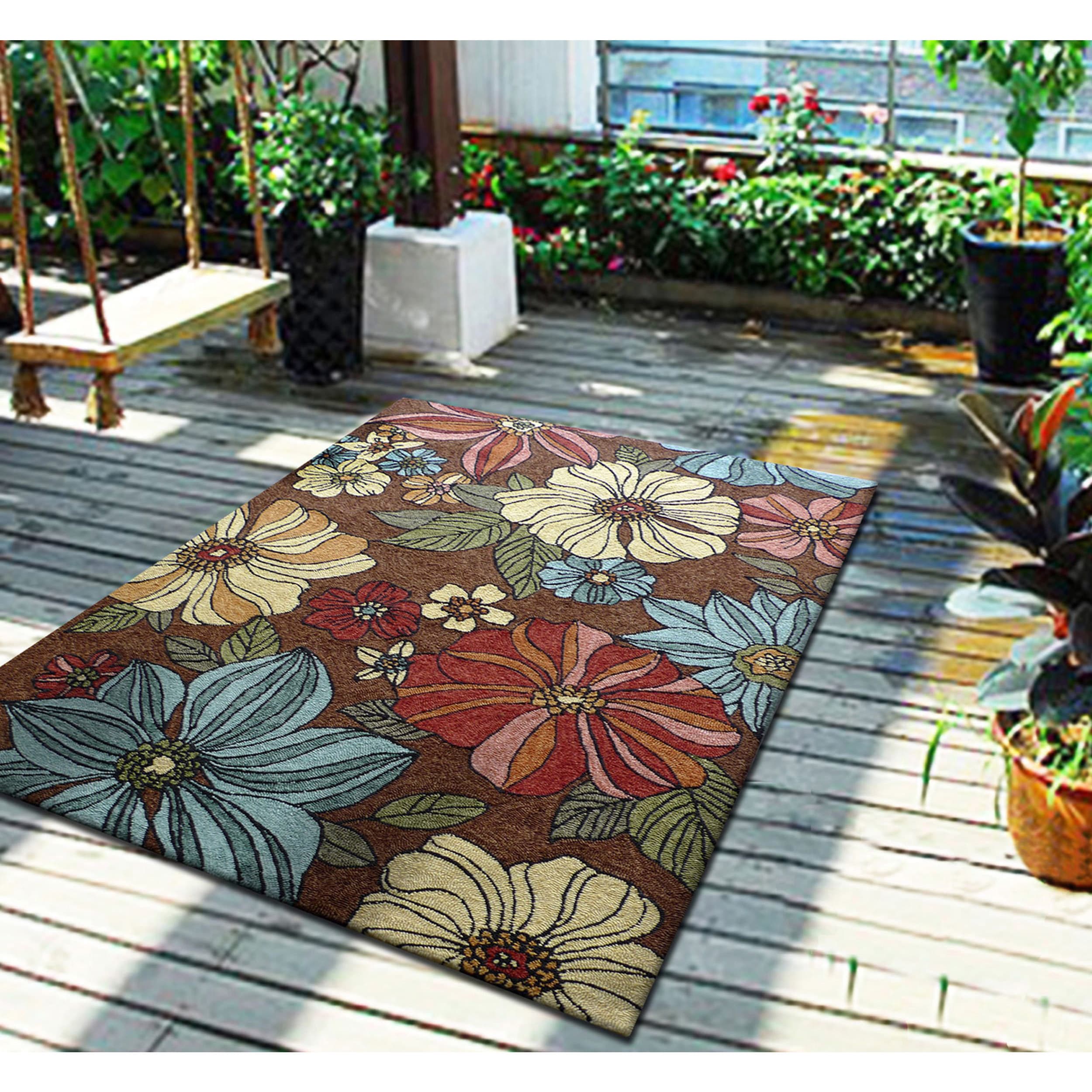 Nuloom Hand hooked Floral Indoor/ Outdoor Brown Rug (7 6 X 9 6)