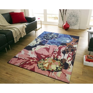 Brooklyn Rug Co Hand-hooked Floral Indoor/ Outdoor Pink Rug (8' 6 x 11 ...