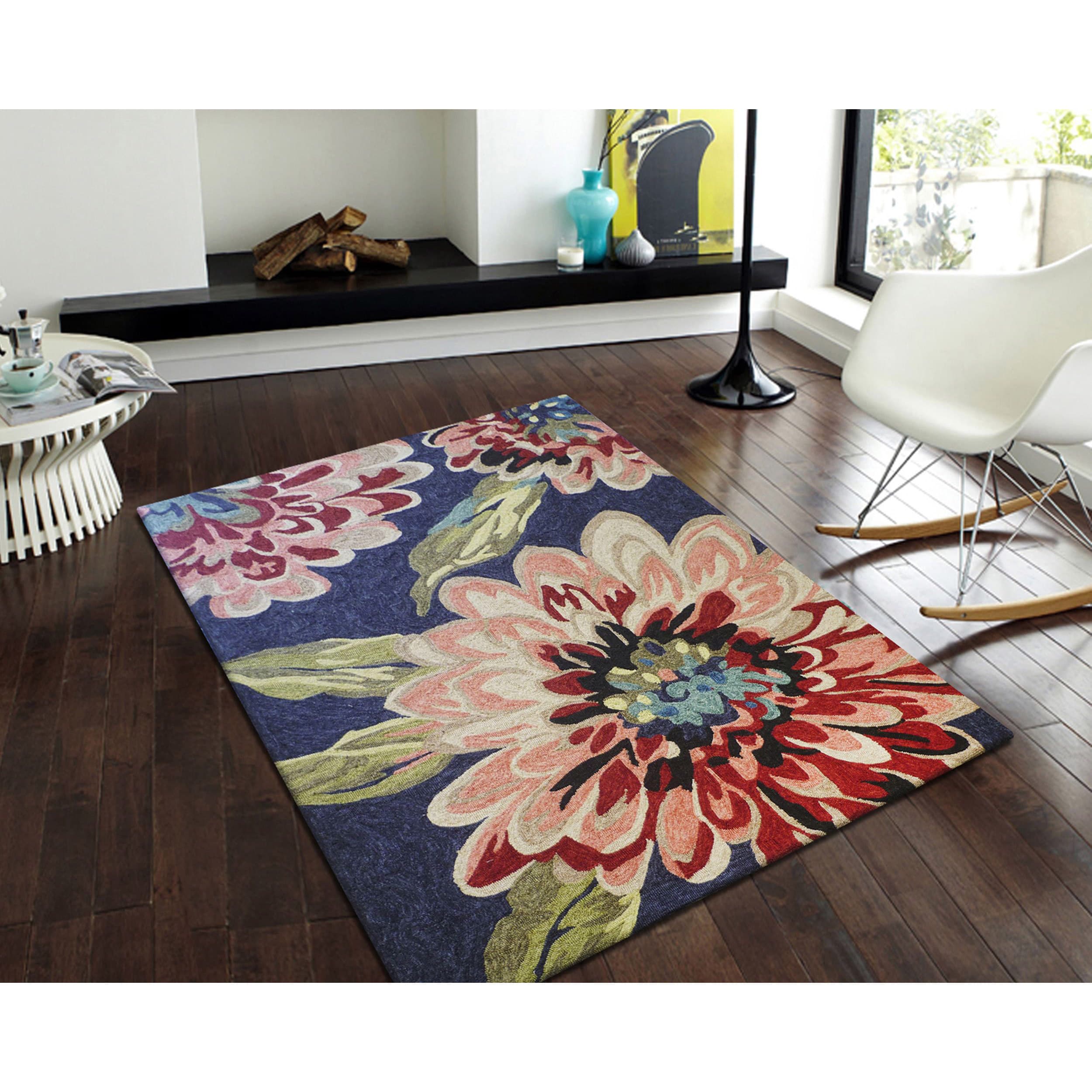 Nuloom Hand hooked Floral Indoor/ Outdoor Blue Rug (7 6 X 9 6)