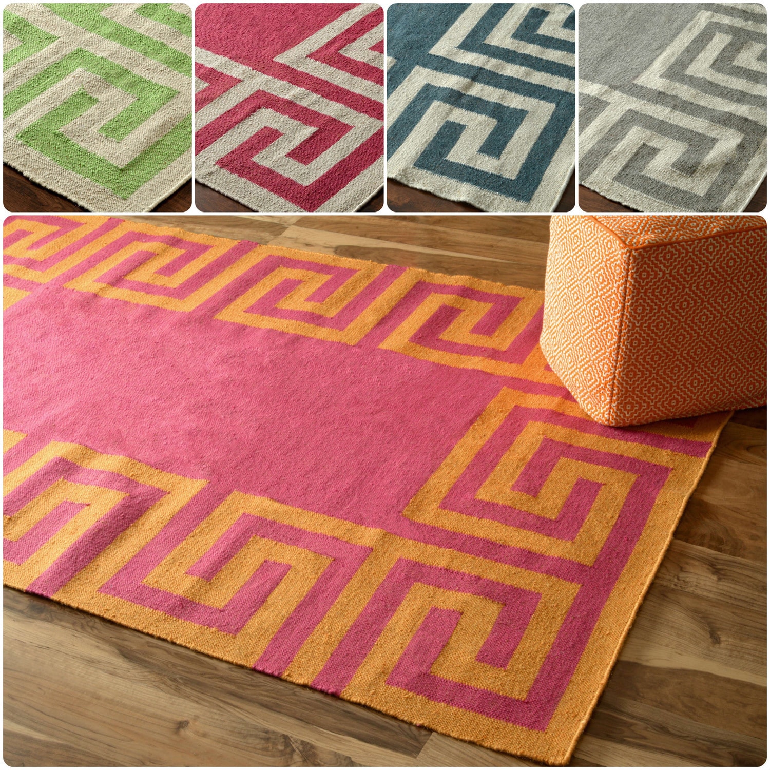 Nuloom Indoor/ Outdoor Flatwoven Greek Key Synthetics Fuschia Rug (7 6 X 9 6)