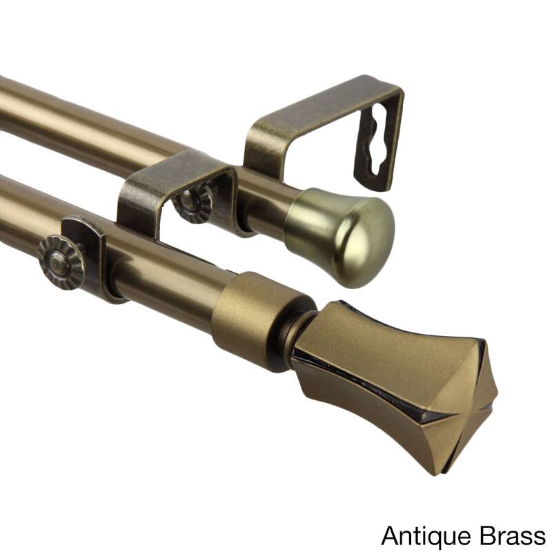 InStyleDesign Tower Adjustable Double Curtain Rod Collection - 28 to 48 inch - Antique/Brass Finish - Antique Brass