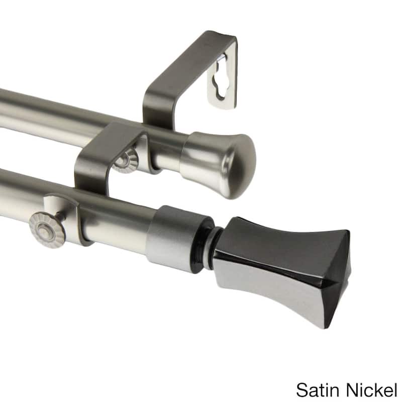 InStyleDesign Tower Adjustable Double Curtain Rod Collection - 28 to 48 inch - Nickel Finish/Satin/Grey Finish - satin nickel