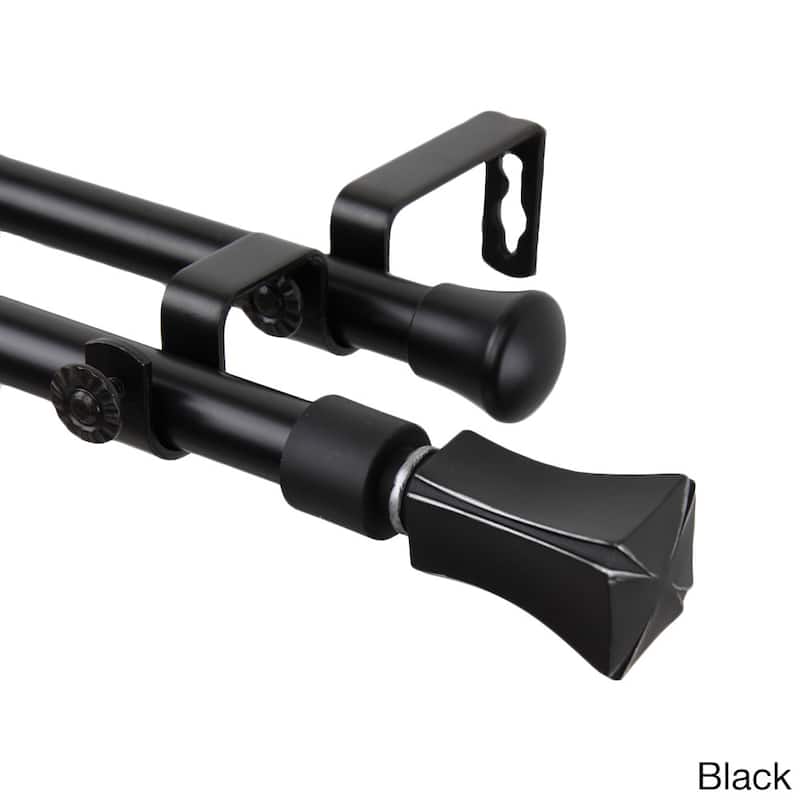 InStyleDesign Tower Adjustable Double Curtain Rod Collection - 28 to 48 inch - Black Finish - Black