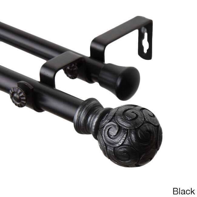 InStyleDesign Lux Adjustable Double Curtain Rod Set - 28 to 48 inches - Black